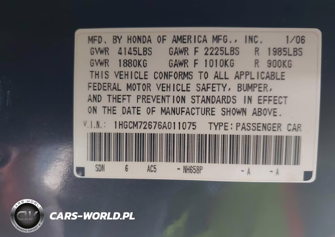 2006 Honda Accord 2.4 Ex VIN:1HGCM72676A011075 - 9