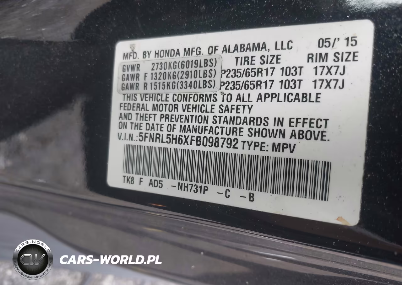 2015 Honda Odyssey Ex-L VIN:5FNRL5H6XFB098792 - 9