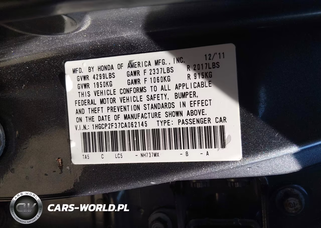 2012 Honda Accord Sdn Lx VIN:1HGCP2F37CA062145 - 9