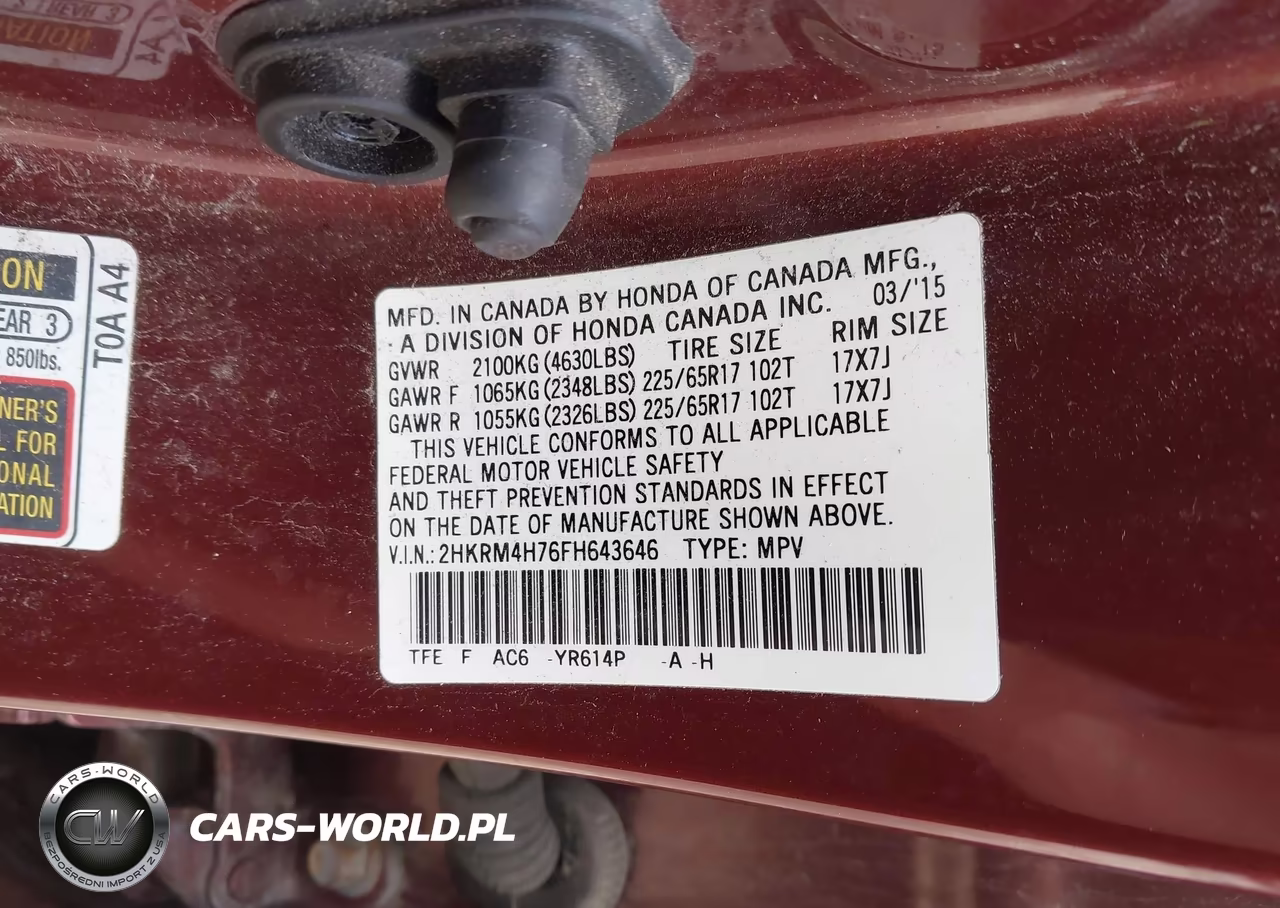 2015 Honda Cr-V Ex-L VIN:2HKRM4H76FH643646 - 9