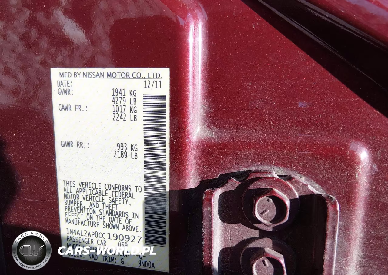 2012 Nissan Altima 2.5 S VIN:1N4AL2AP0CC190927 - 9