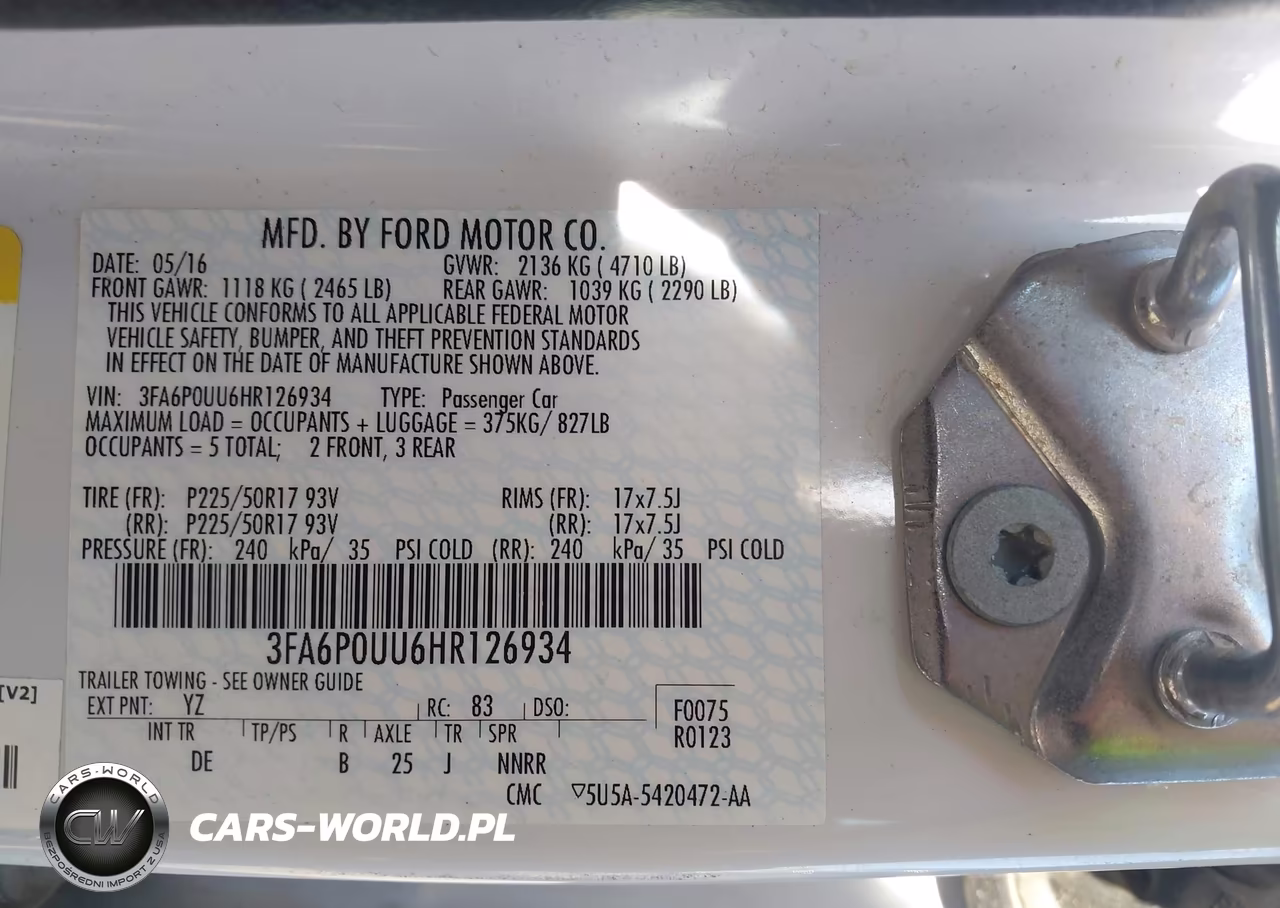2017 Ford Fusion S Hybrid VIN:3FA6P0UU6HR126934 - 9
