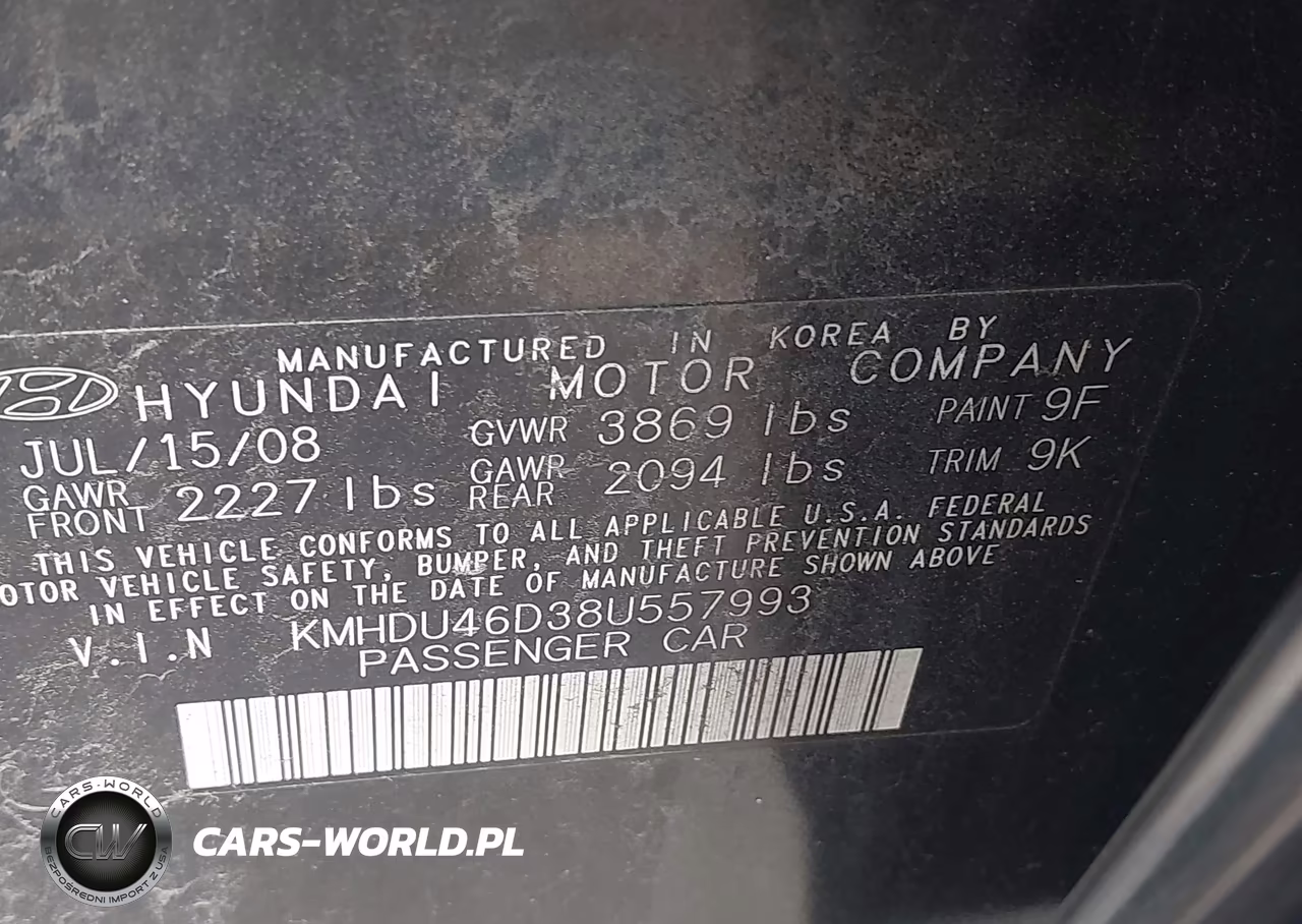 2008 Hyundai Elantra Gls-Se VIN:KMHDU46D38U557993 - 9