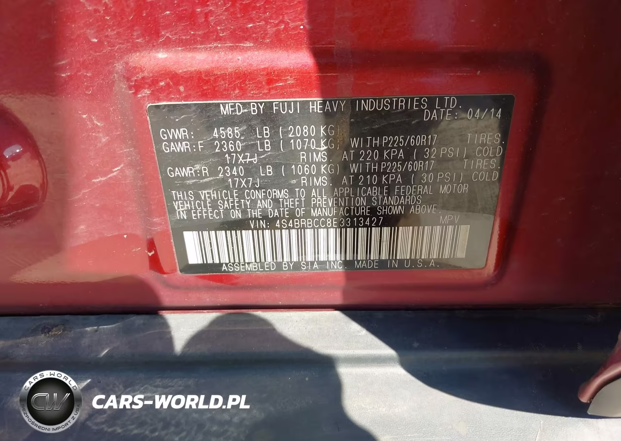 2014 Subaru Outback 2.5I Premium VIN:4S4BRBCC8E3313427 - 9