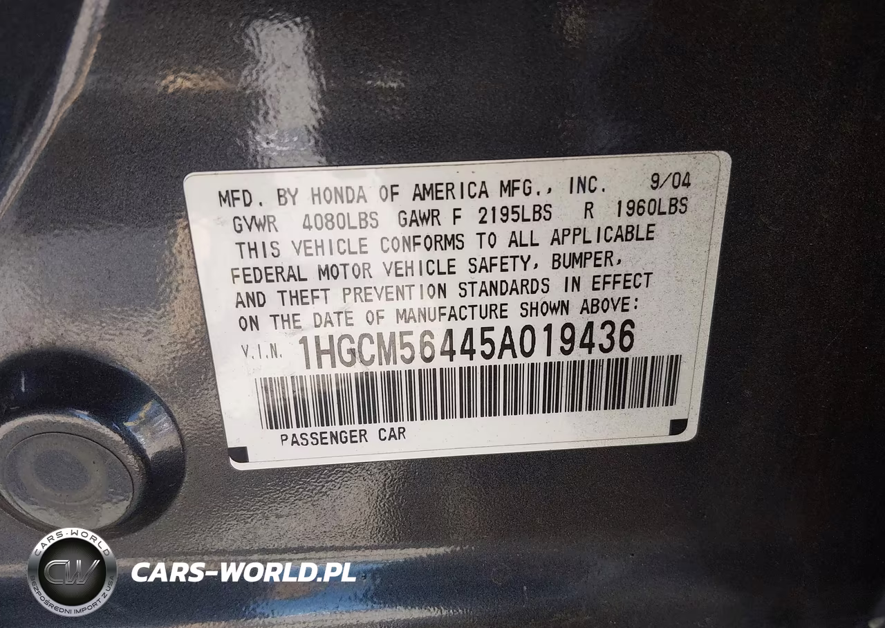 2005 Honda Accord 2.4 Lx VIN:1HGCM56445A019436 - 9