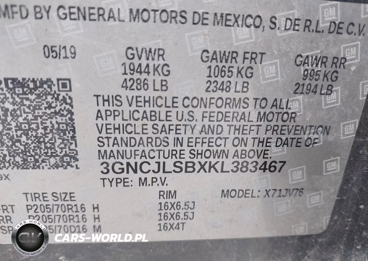 2019 Chevrolet Trax Lt VIN:3GNCJLSBXKL383467 - 9