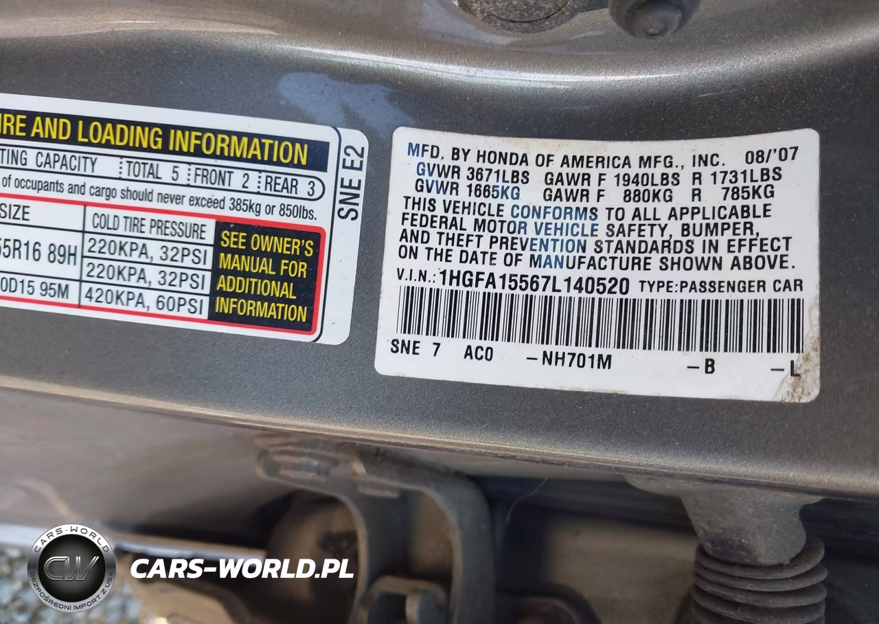 2007 Honda Civic Lx VIN:1HGFA15567L140520 - 9