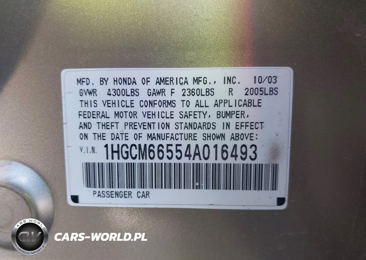 2004 Honda Accord 3.0 Ex VIN:1HGCM66554A016493 - 9