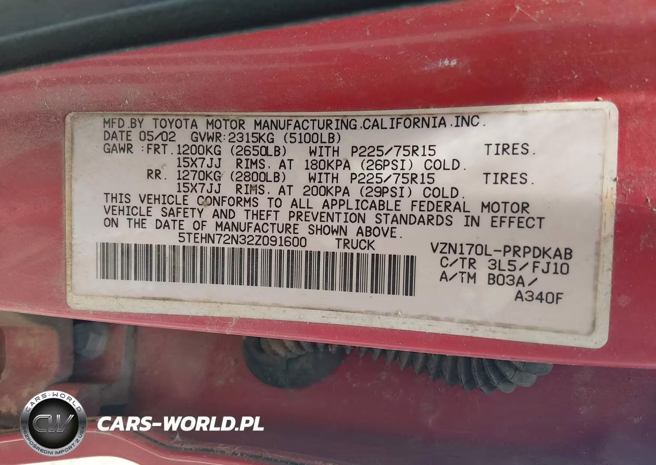 2002 Toyota Tacoma Base V6 VIN:5TEHN72N32Z091600 - 9