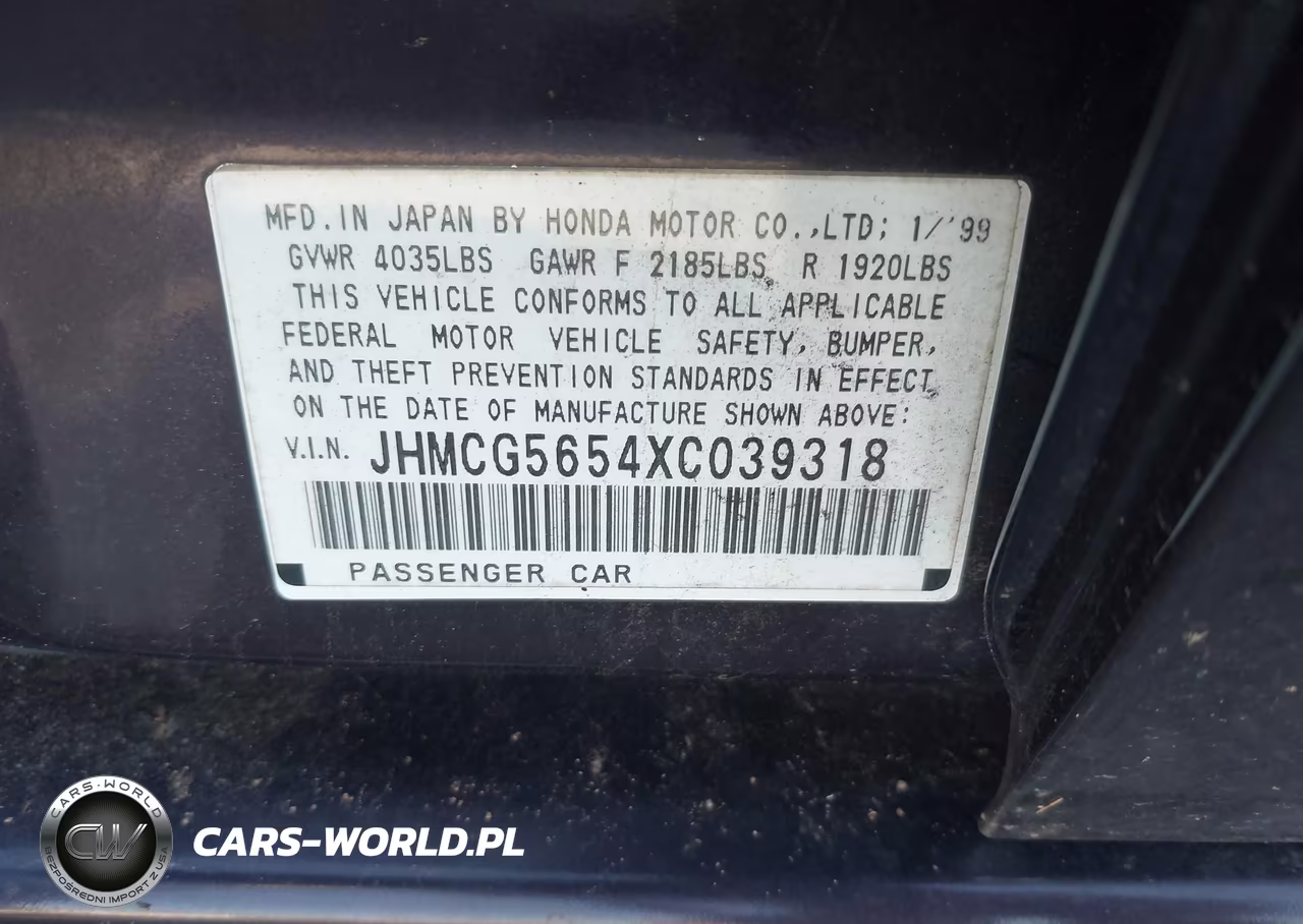 1999 Honda Accord Ex VIN:JHMCG5654XC039318 - 9