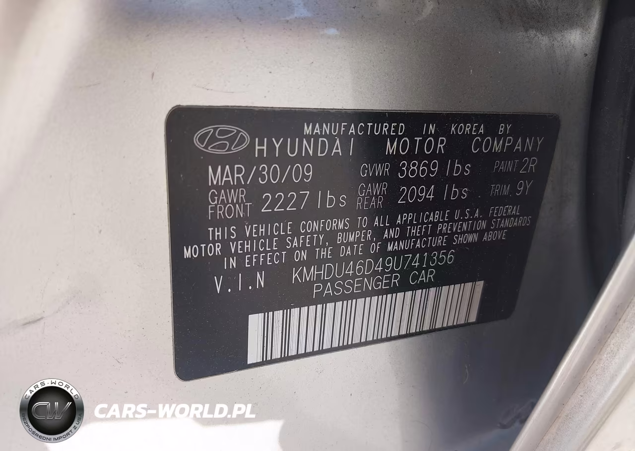 2009 Hyundai Elantra Gls VIN:KMHDU46D49U741356 - 9