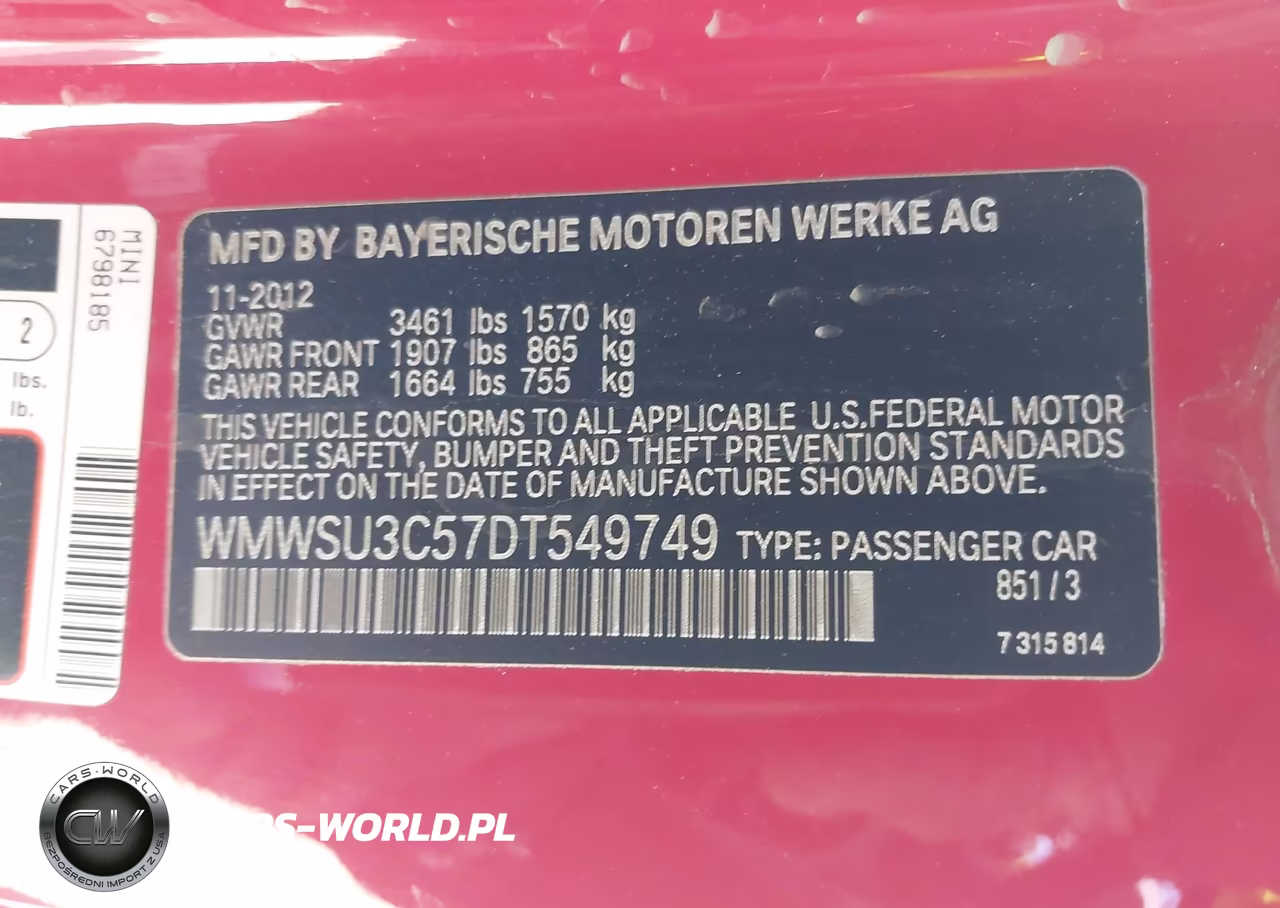 2013 Mini Hardtop Cooper VIN:WMWSU3C57DT549749 - 9