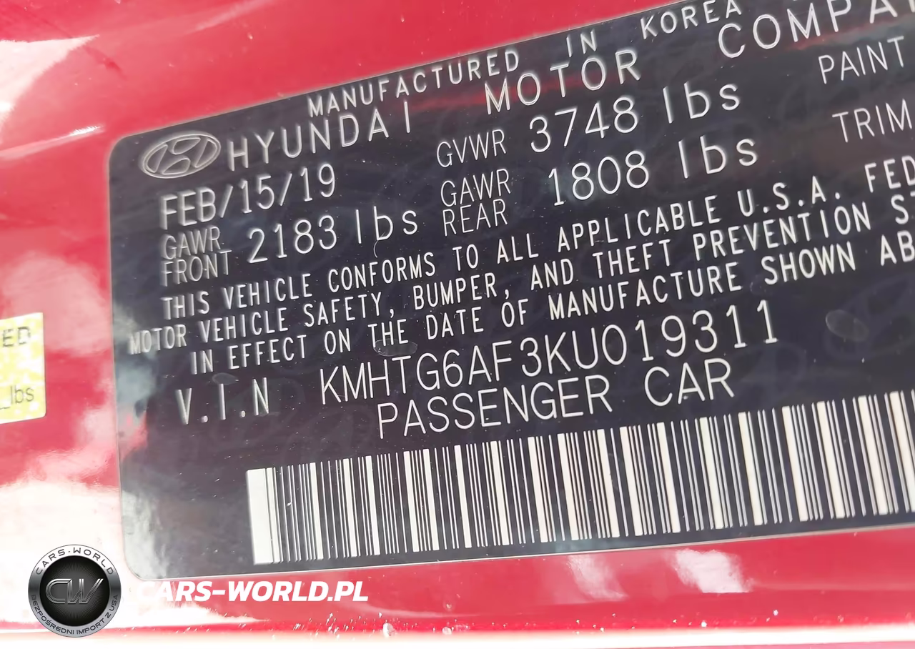 2019 Hyundai Veloster 2.0 VIN:KMHTG6AF3KU019311 - 9