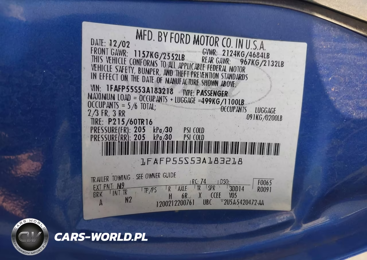 2003 Ford Taurus Ses VIN:1FAFP55S53A183218 - 9
