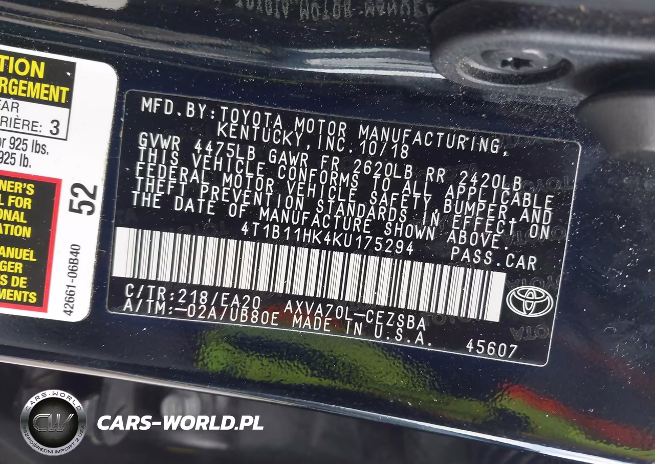 2019 Toyota Camry Se VIN:4T1B11HK4KU175294 - 9