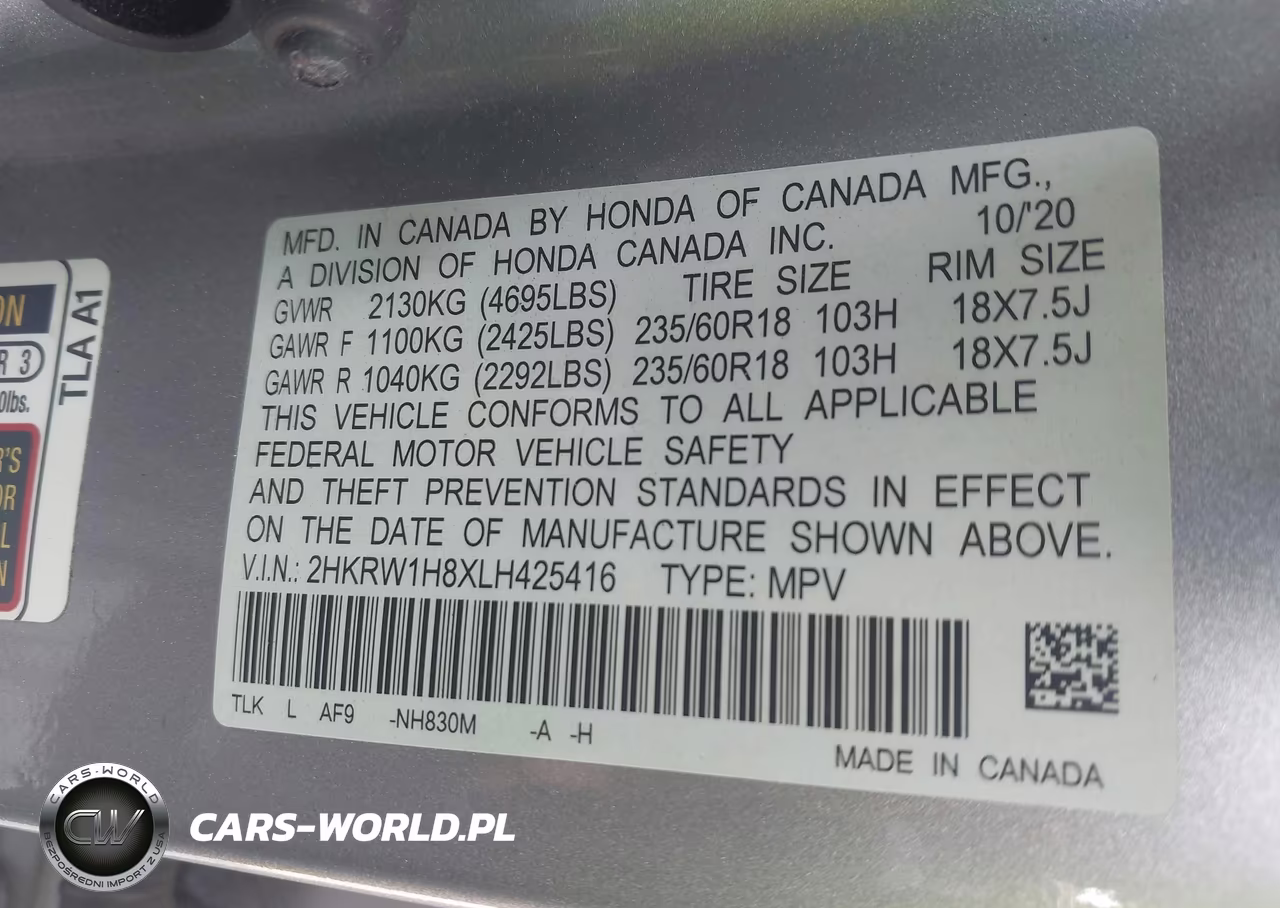 2020 Honda Cr-V 2Wd Ex-L VIN:2HKRW1H8XLH425416 - 9