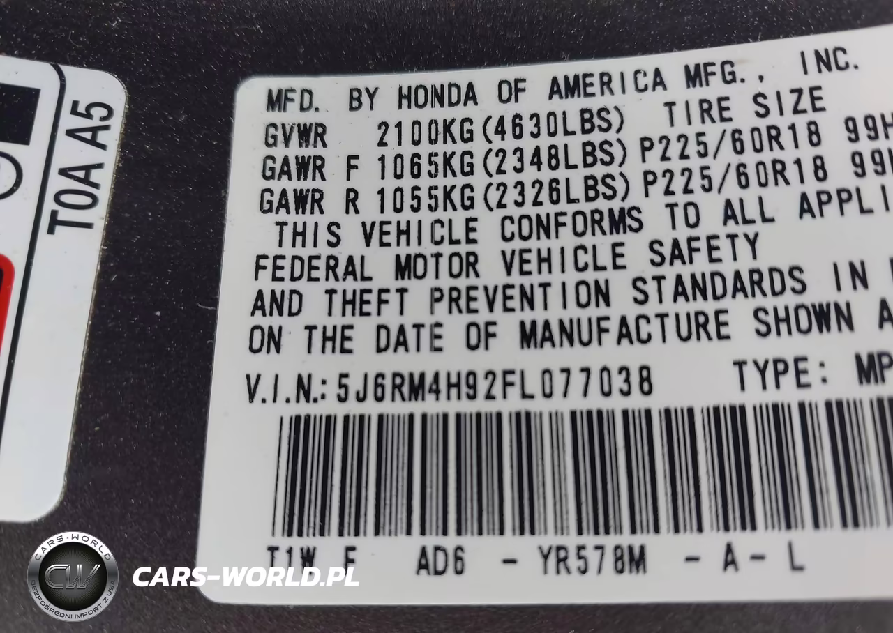 2015 Honda Cr-V Touring VIN:5J6RM4H92FL077038 - 9