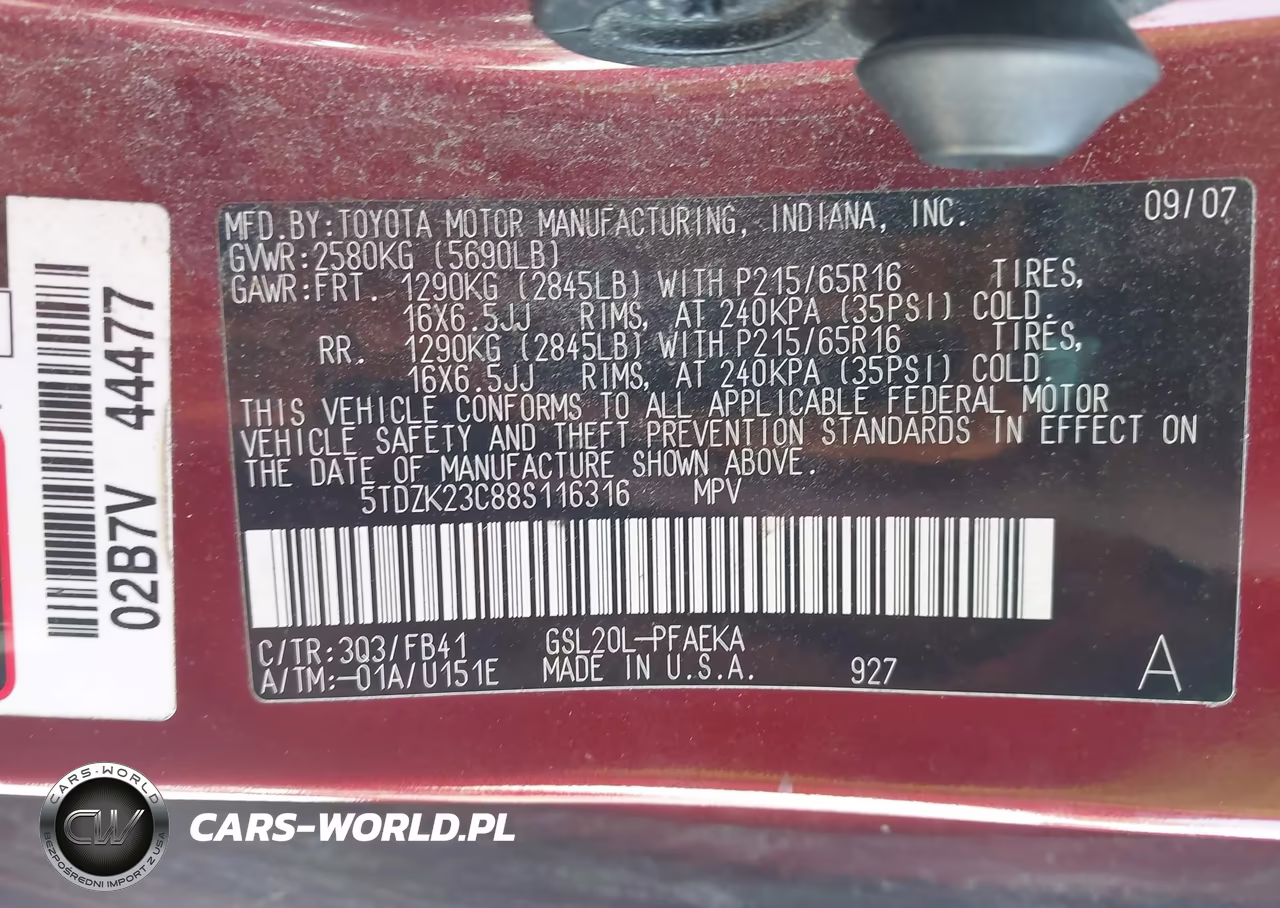 2008 Toyota Sienna Ce VIN:5TDZK23C88S116316 - 9