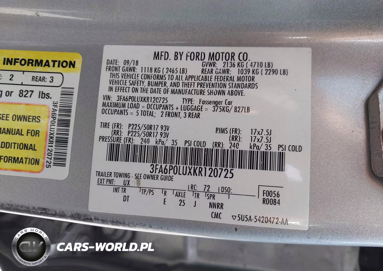 2019 Ford Fusion Hybrid Se VIN:3FA6P0LUXKR120725 - 9