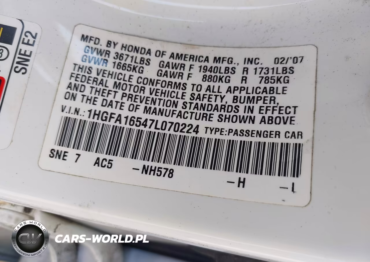 2007 Honda Civic Lx VIN:1HGFA16547L070224 - 9