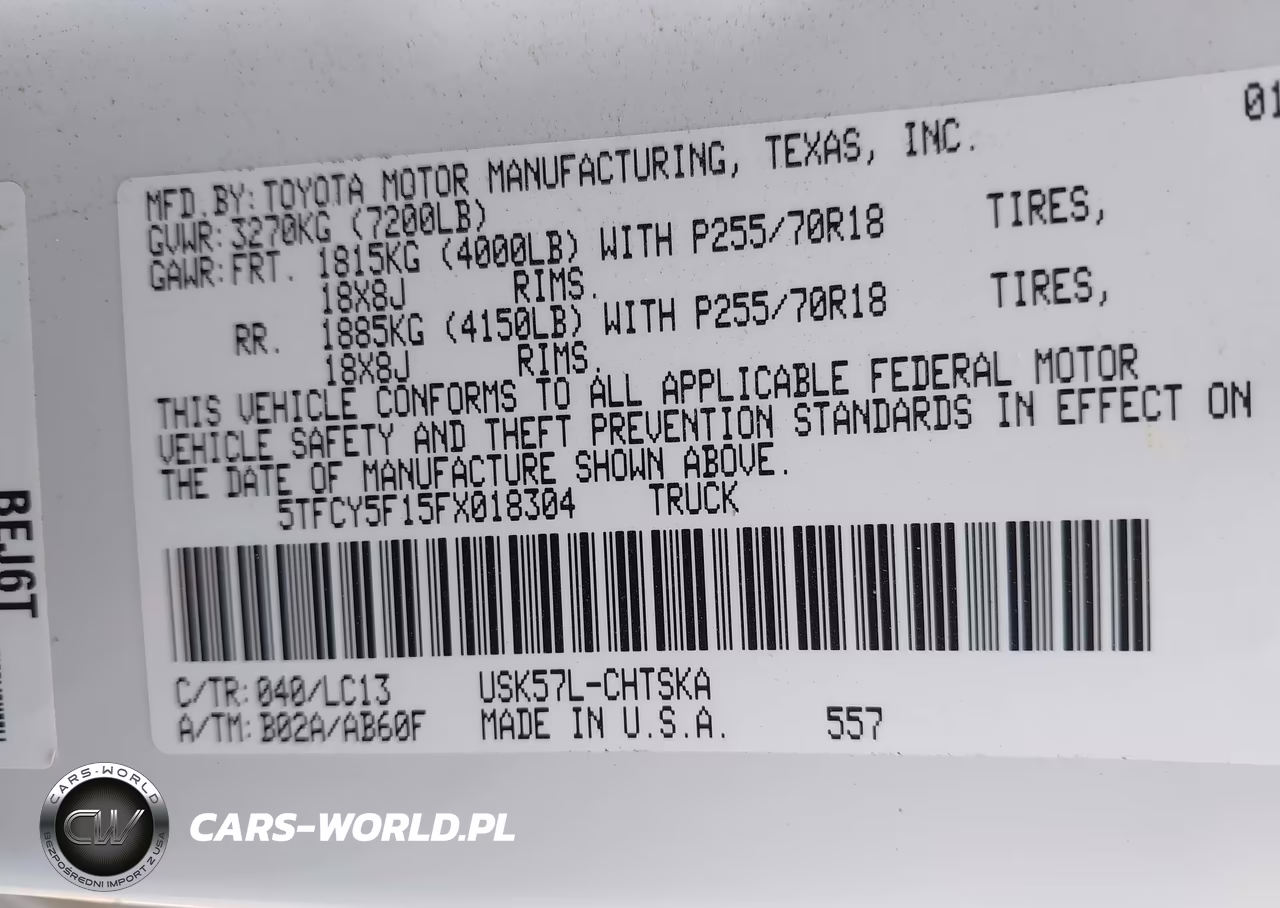 2015 Toyota Tundra Sr 5.7L V8 VIN:5TFCY5F15FX018304 - 9