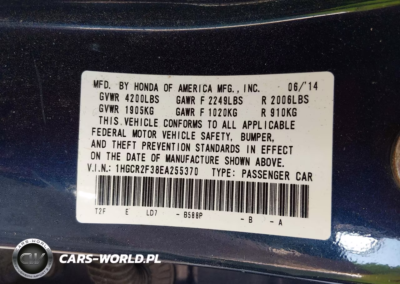 2014 Honda Accord Lx VIN:1HGCR2F38EA255370 - 9