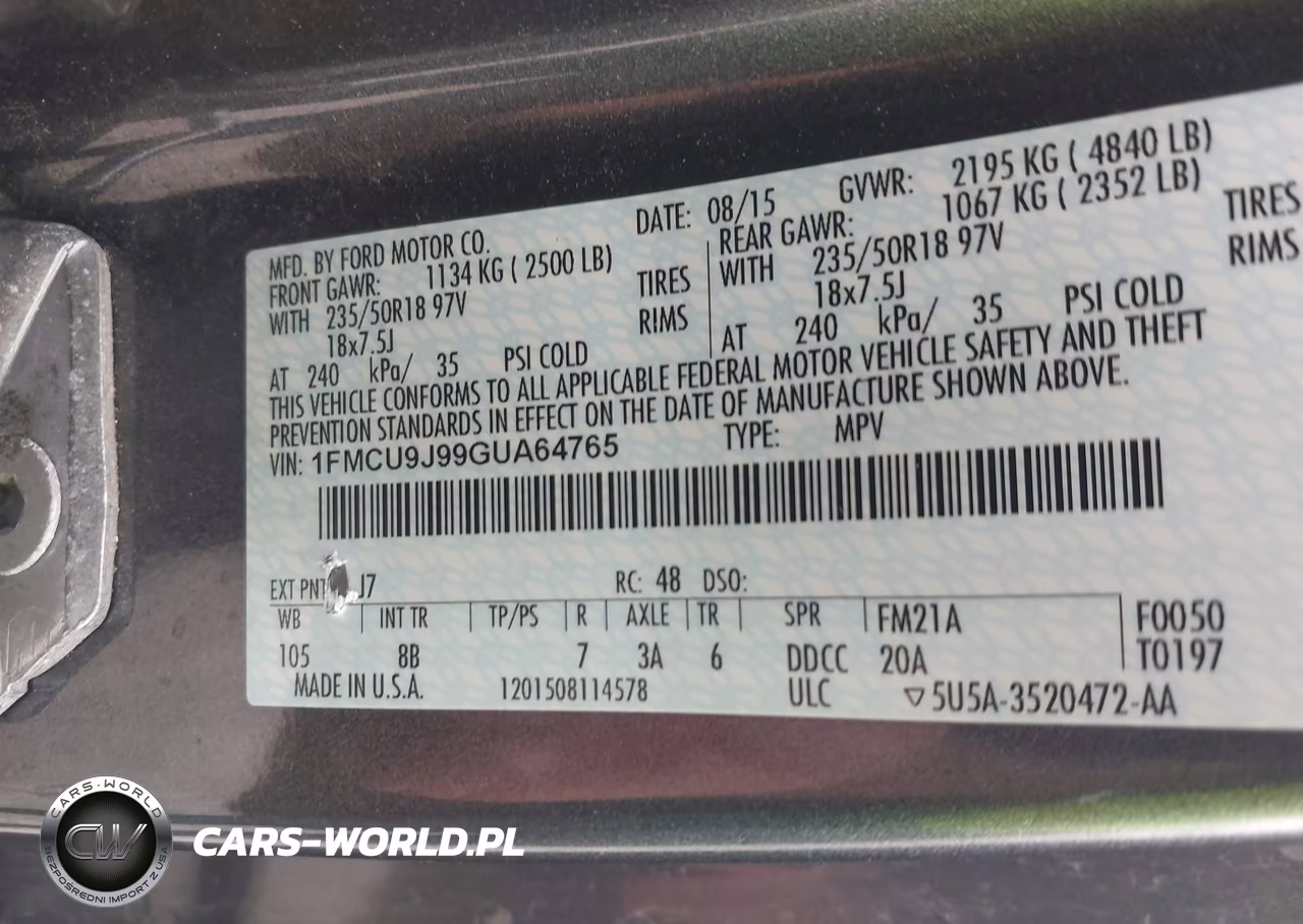 2016 Ford Escape Titanium VIN:1FMCU9J99GUA64765 - 9