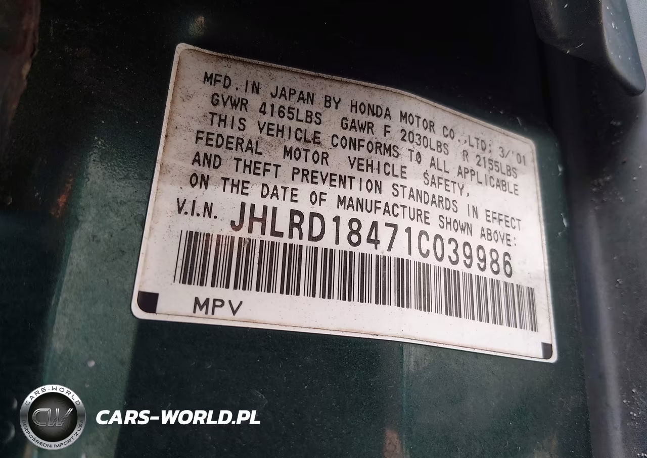 2001 Honda Cr-V Lx VIN:JHLRD18471C039986 - 9