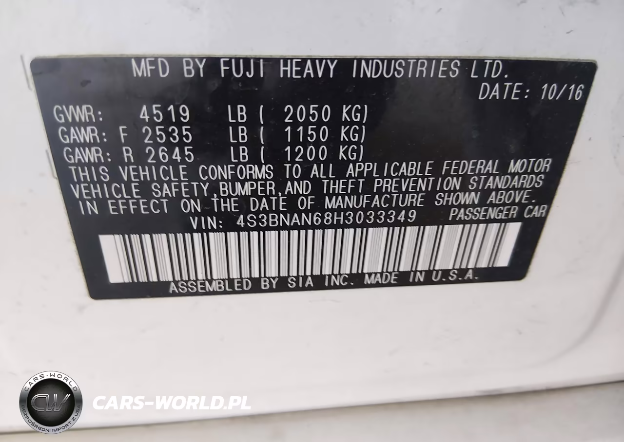 2017 Subaru Legacy 2.5I Limited VIN:4S3BNAN68H3033349 - 9