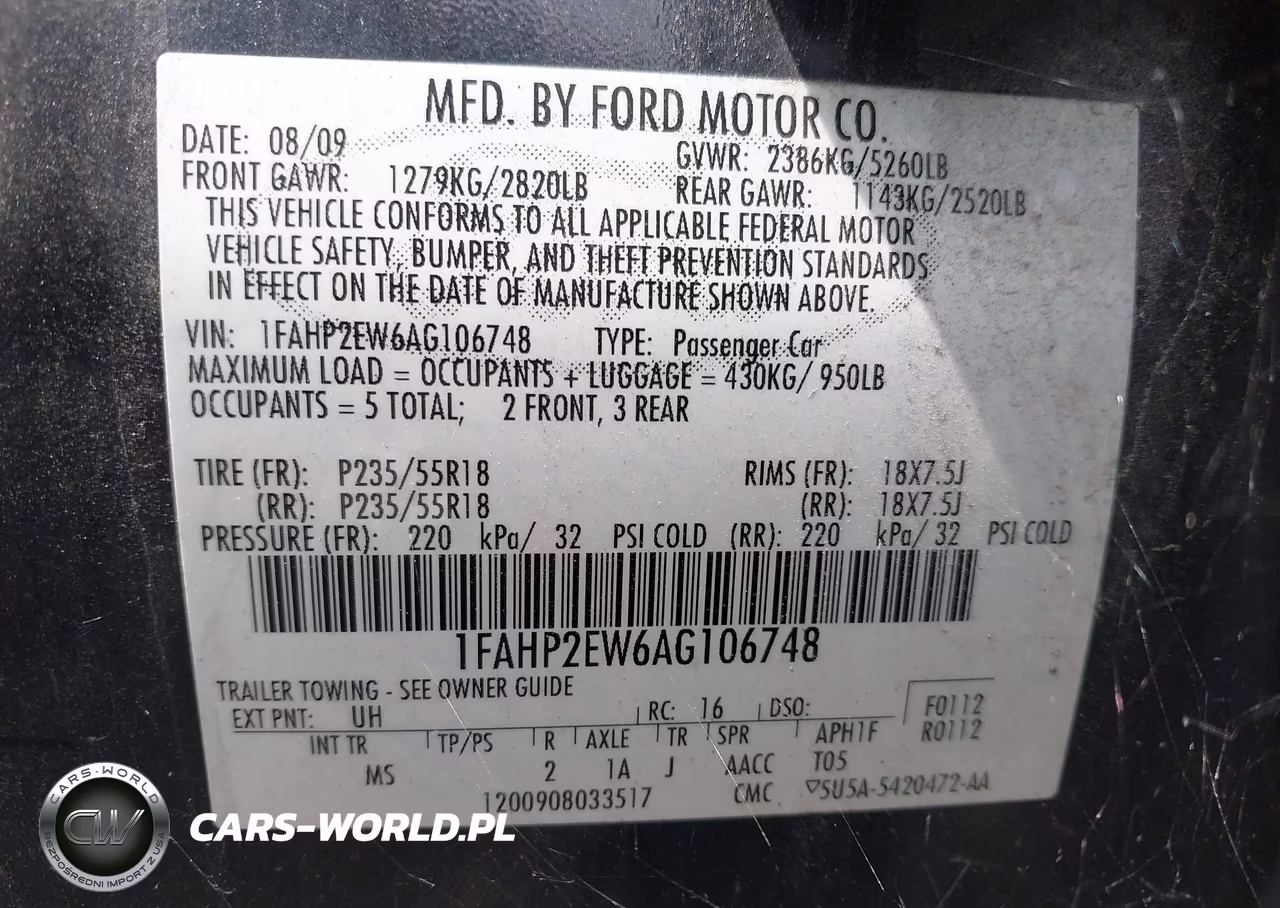 2010 Ford Taurus Sel VIN:1FAHP2EW6AG106748 - 9