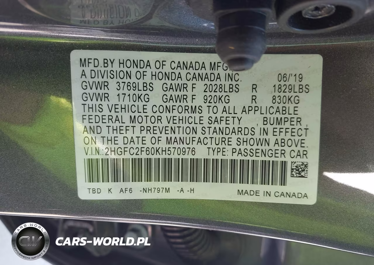 2019 Honda Civic Lx VIN:2HGFC2F60KH570976 - 9