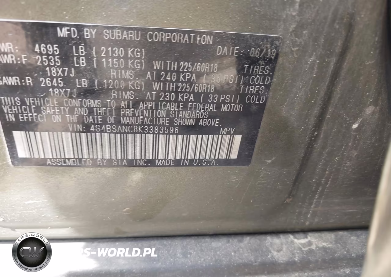 2019 Subaru Outback 2.5I Limited VIN:4S4BSANC8K3383596 - 9