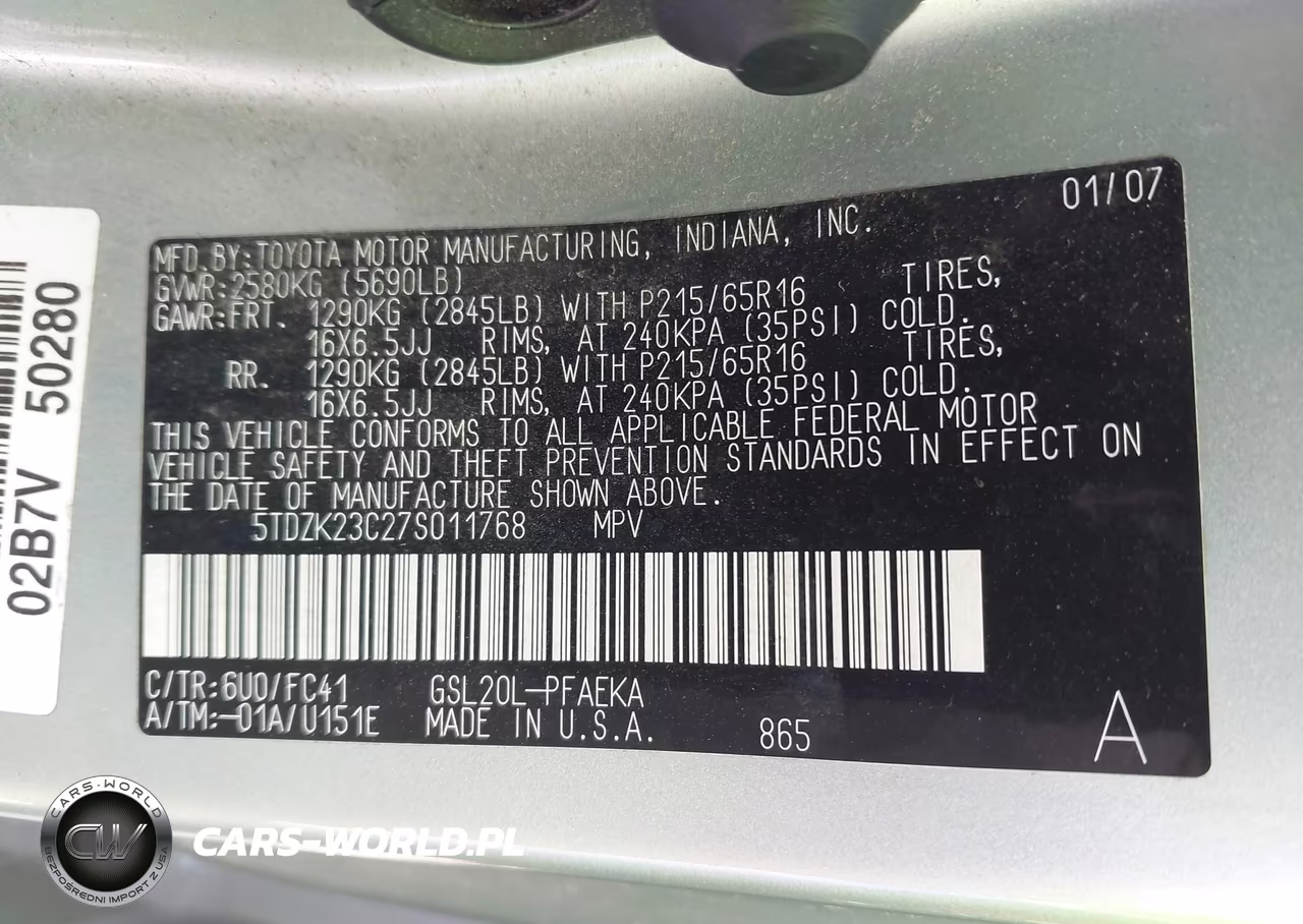 2007 Toyota Sienna Le VIN:5TDZK23C27S011768 - 9