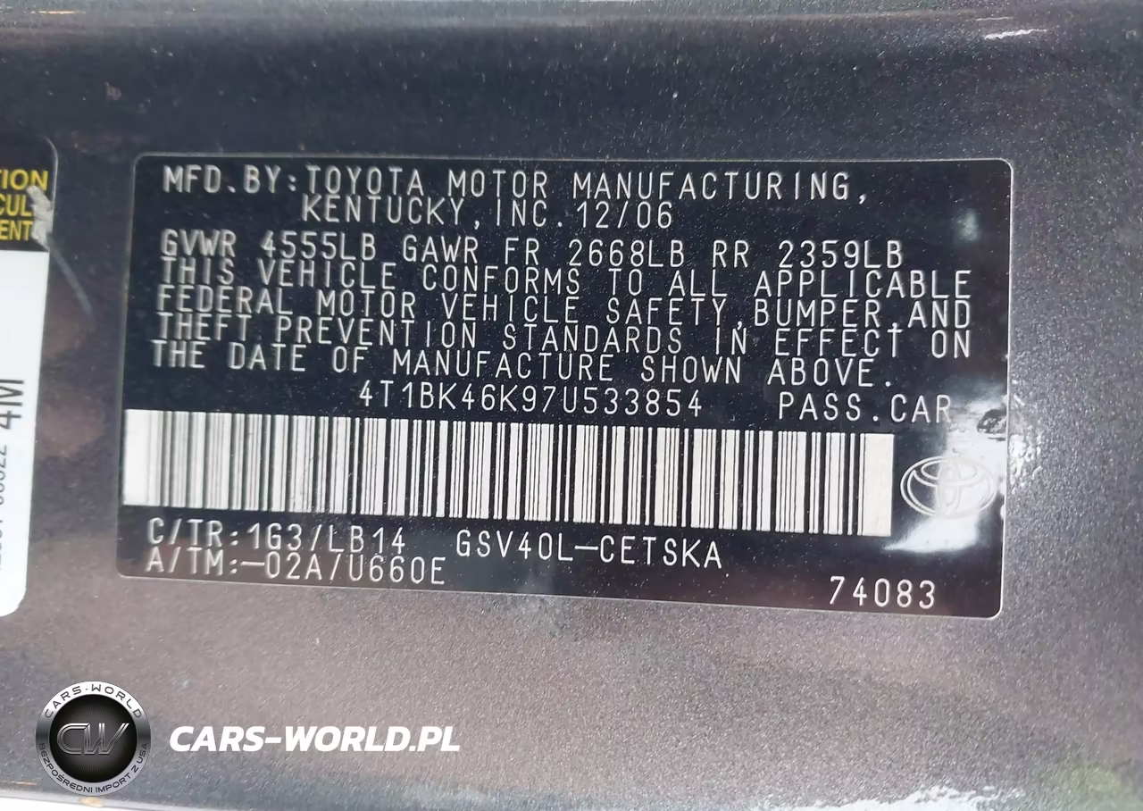 2007 Toyota Camry Se V6 VIN:4T1BK46K97U533854 - 9