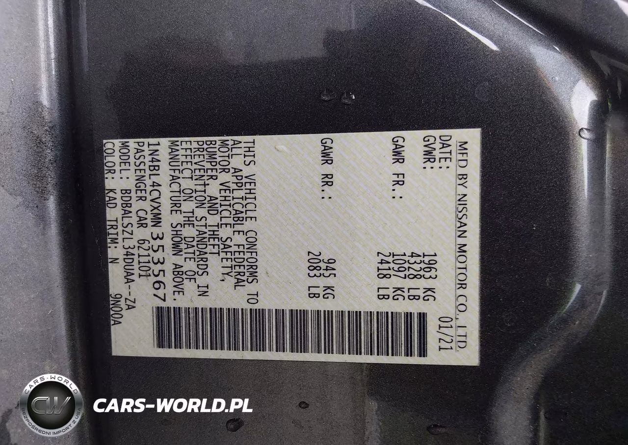 2021 Nissan Altima Sr Fwd VIN:1N4BL4CVXMN353567 - 9