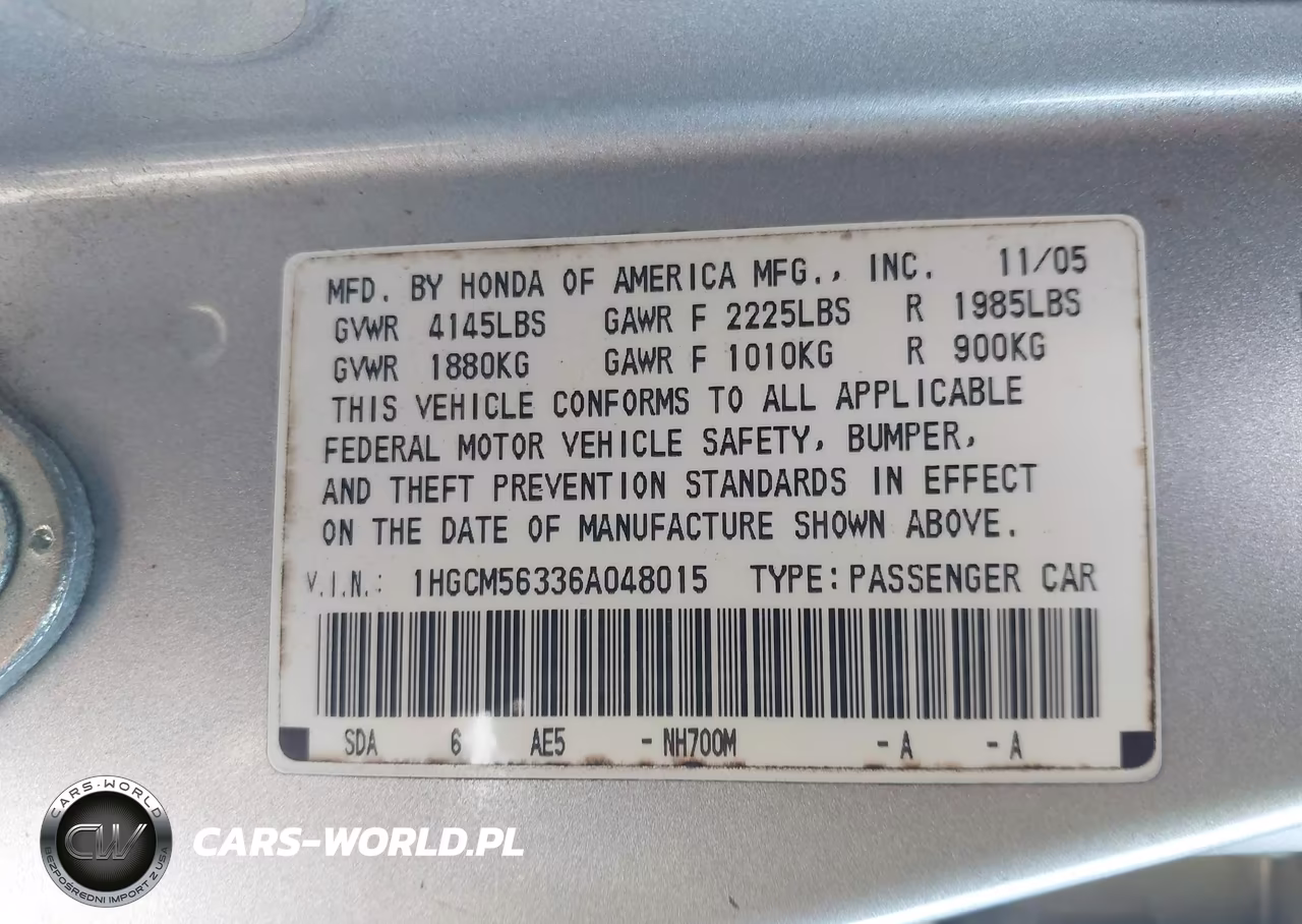 2006 Honda Accord 2.4 Se VIN:1HGCM56336A048015 - 9