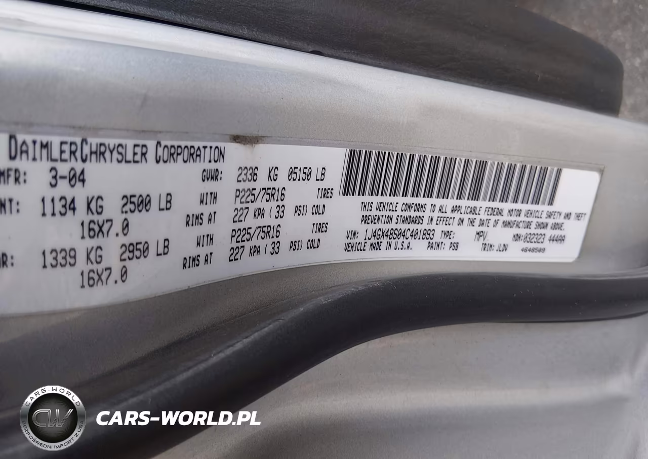 2004 Jeep Grand Cherokee Laredo VIN:1J4GX48S04C401893 - 9
