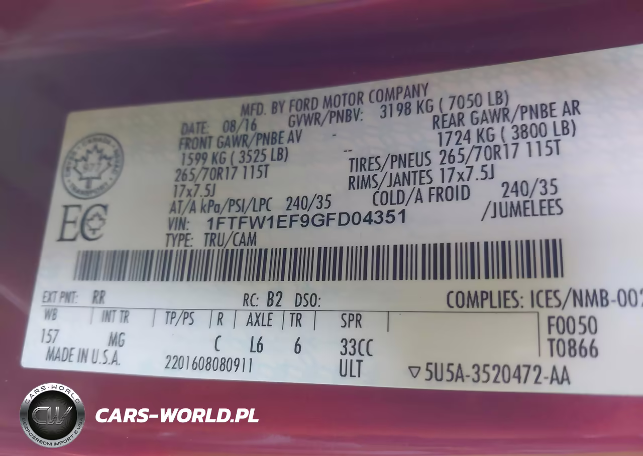 2016 Ford F-150 Xlt VIN:1FTFW1EF9GFD04351 - 9