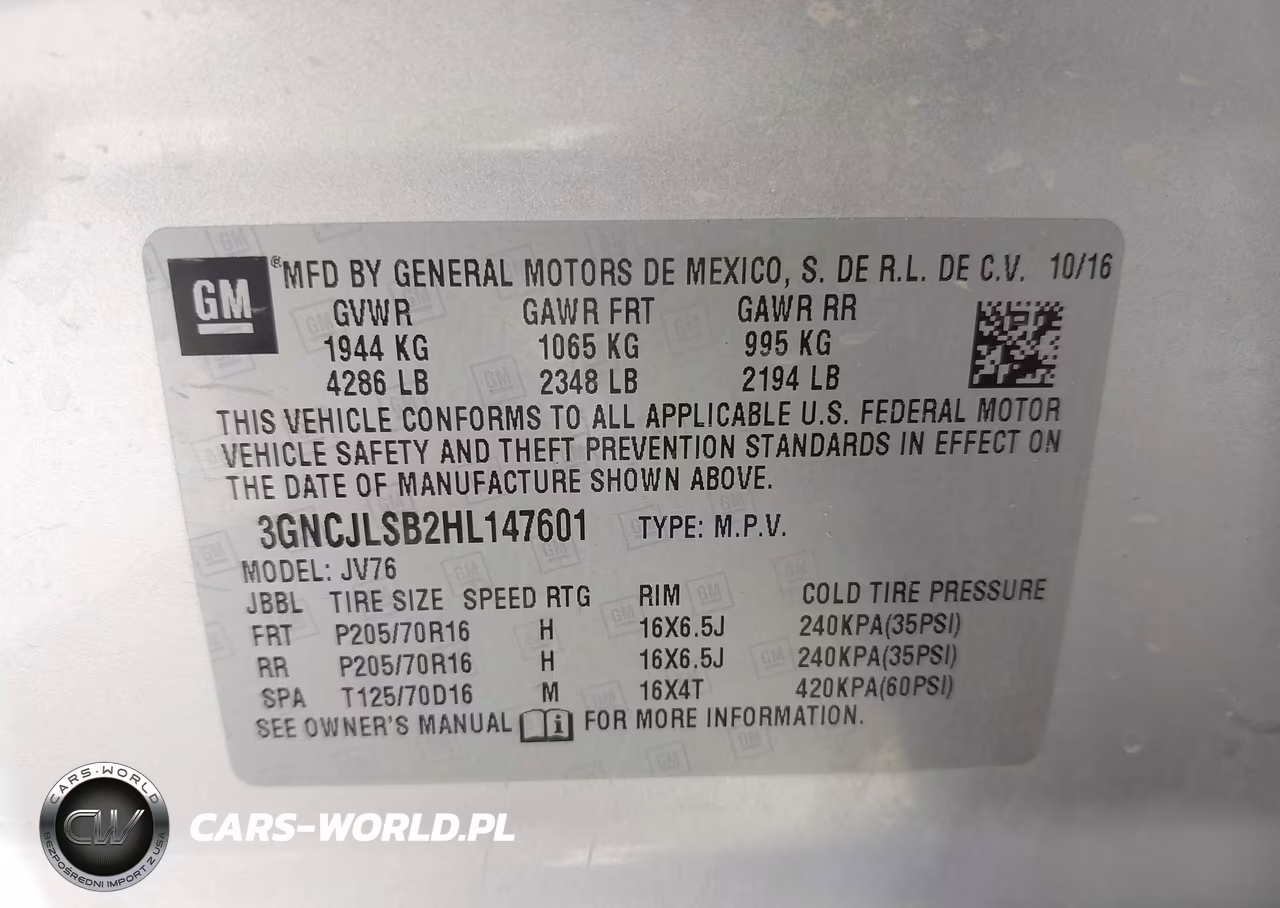 2017 Chevrolet Trax Lt VIN:3GNCJLSB2HL147601 - 9