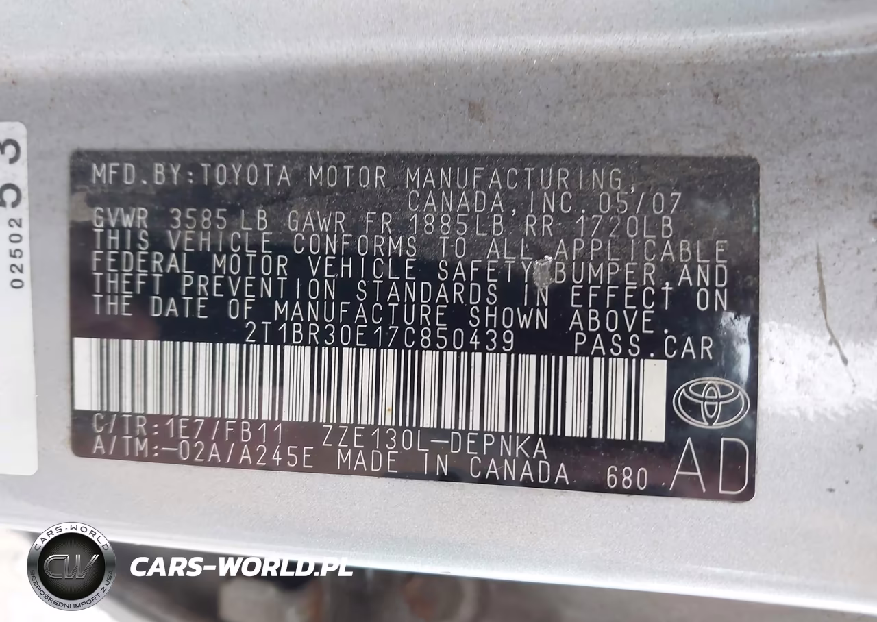 2007 Toyota Corolla Le VIN:2T1BR30E17C850439 - 9