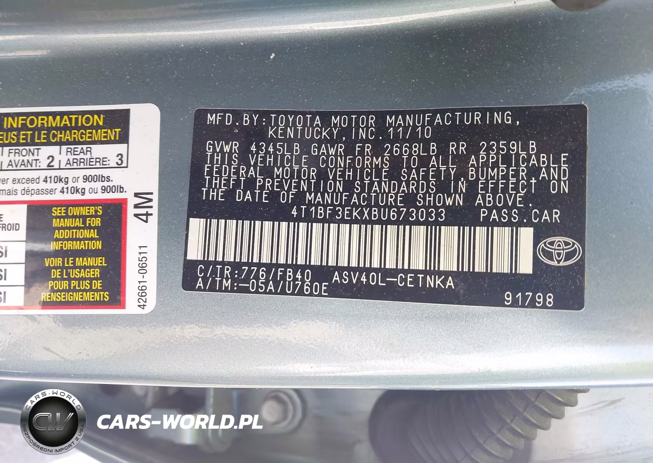 2011 Toyota Camry Le VIN:4T1BF3EKXBU673033 - 9
