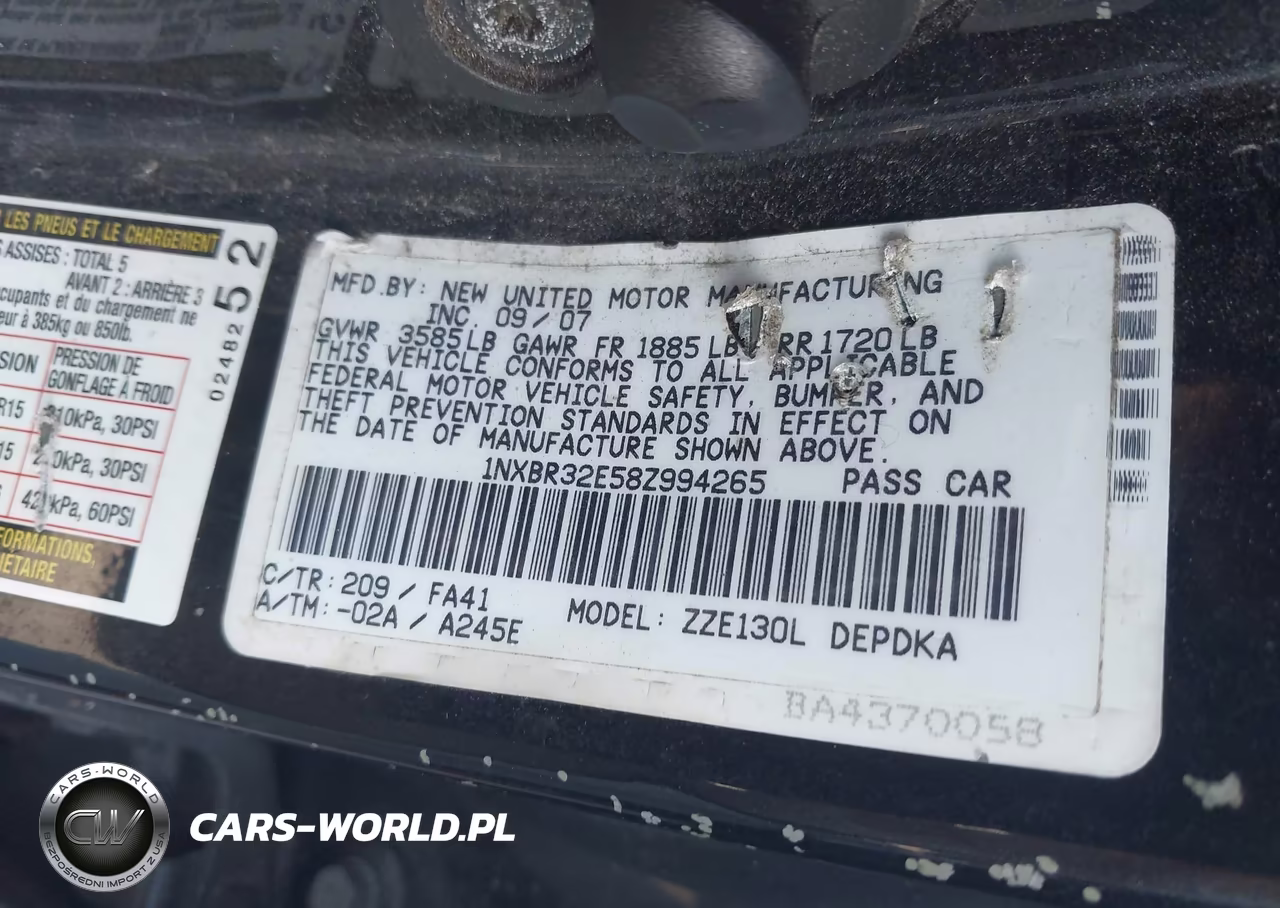 2008 Toyota Corolla Ce VIN:1NXBR32E58Z994265 - 9
