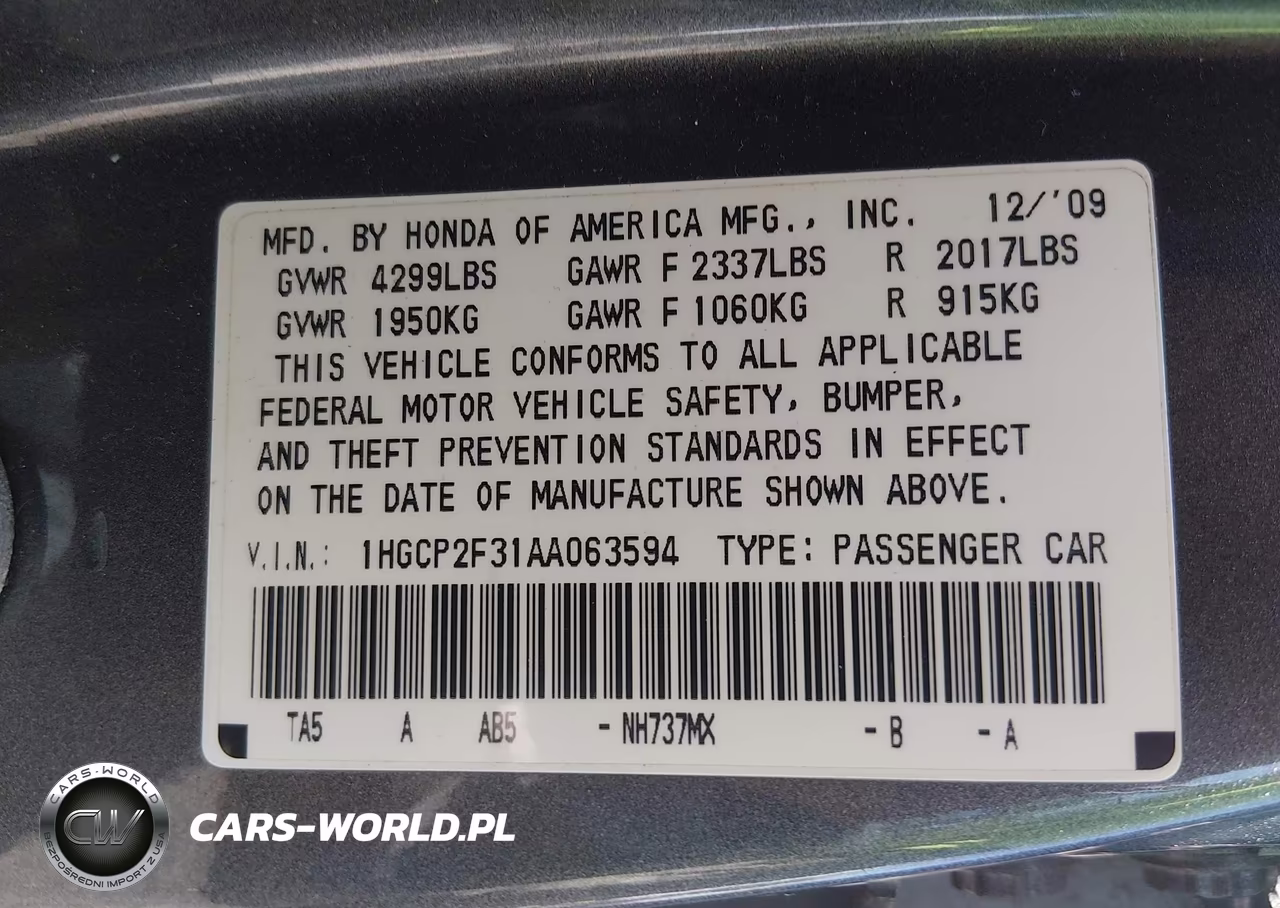 2010 Honda Accord 2.4 Lx VIN:1HGCP2F31AA063594 - 9