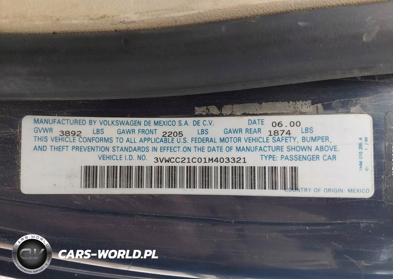 2001 Volkswagen New Beetle Gls 1.8L Turbo VIN:3VWCC21C01M403321 - 9