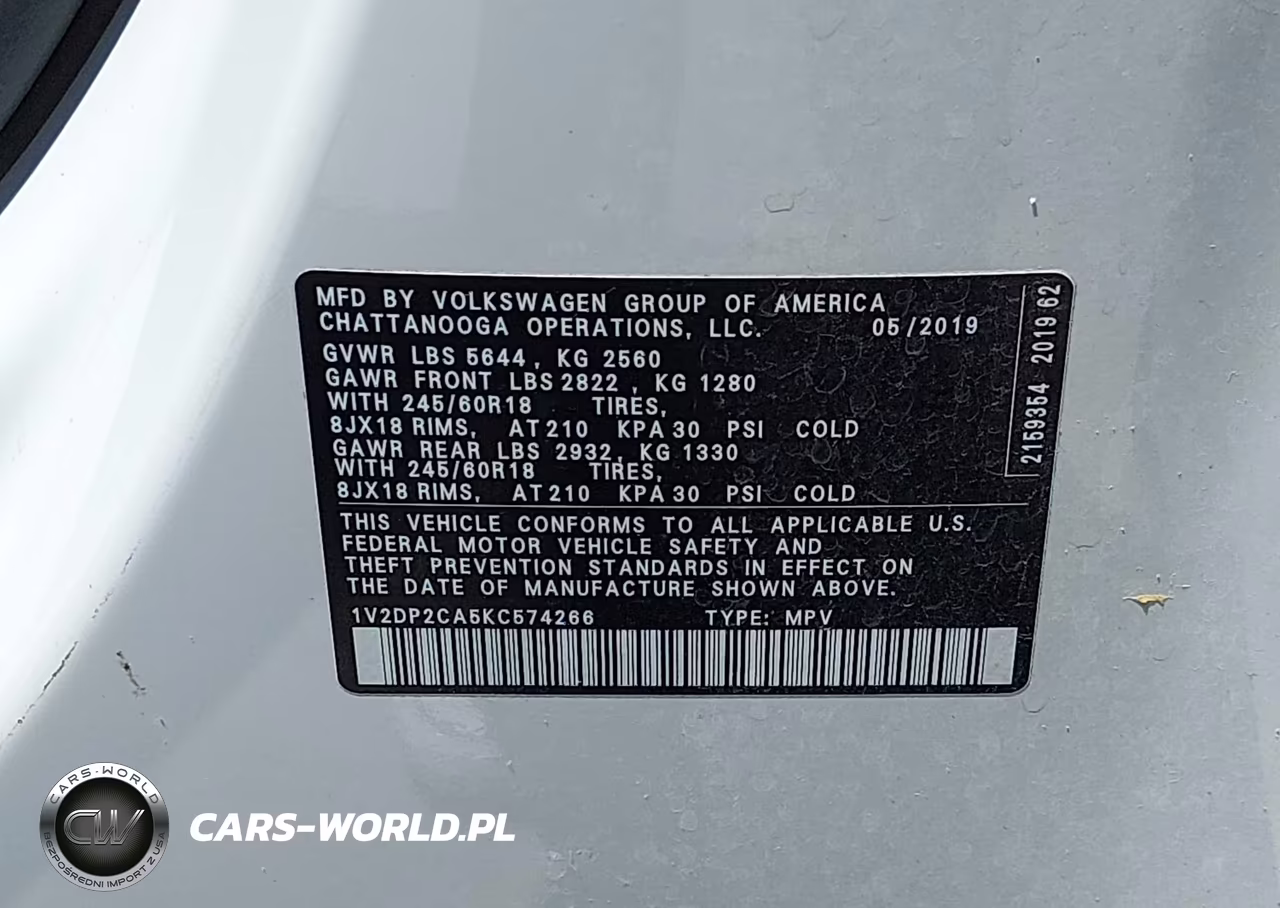 2019 Volkswagen Atlas 2.0T Se VIN:1V2DP2CA5KC574266 - 9