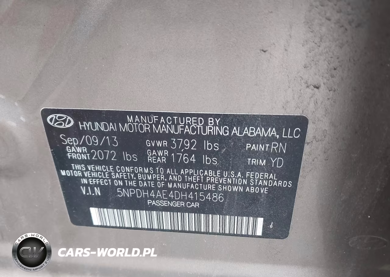 2013 Hyundai Elantra Gls VIN:5NPDH4AE4DH415486 - 9