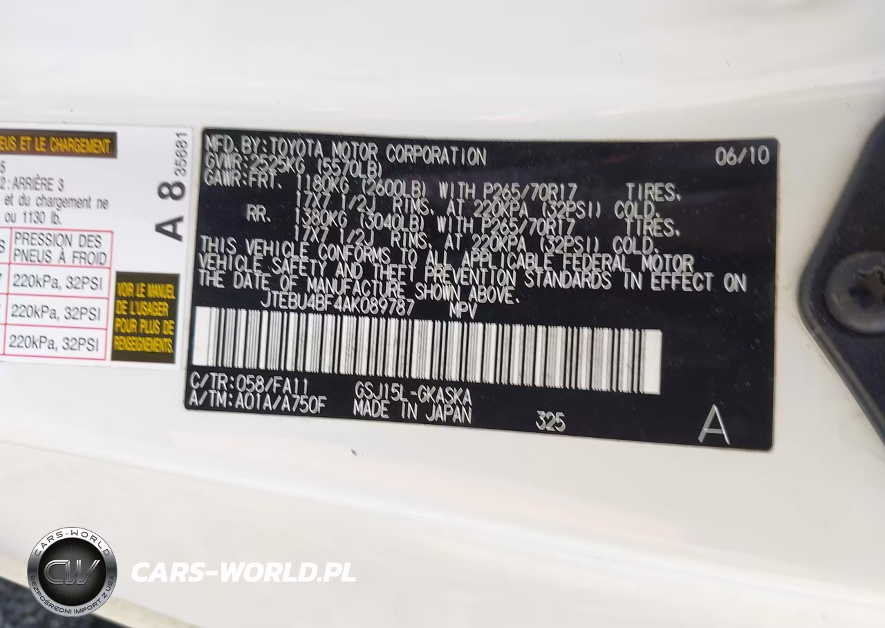 2010 Toyota Fj Cruiser VIN:JTEBU4BF4AK089787 - 9
