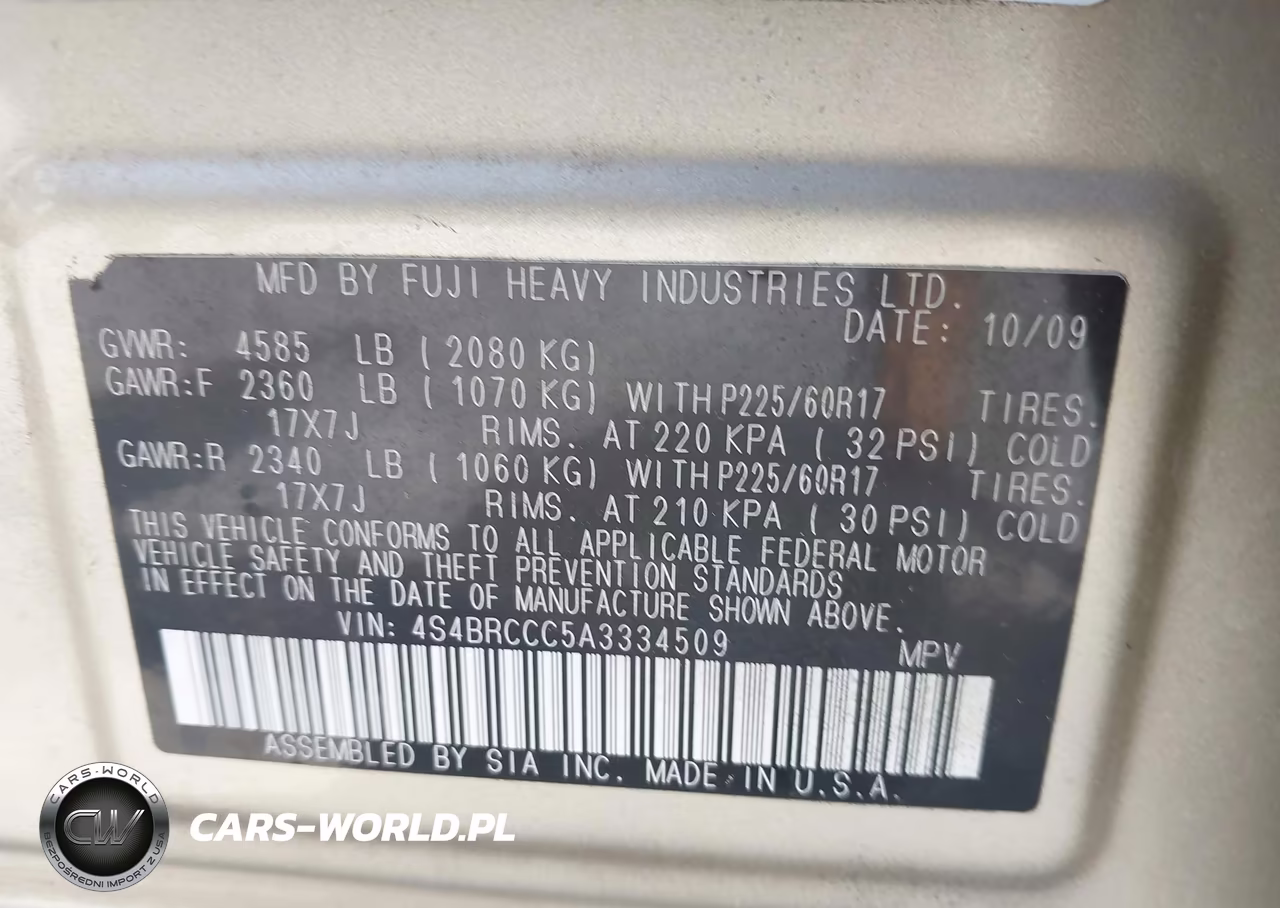 2010 Subaru Outback 2.5I Premium VIN:4S4BRCCC5A3334509 - 9