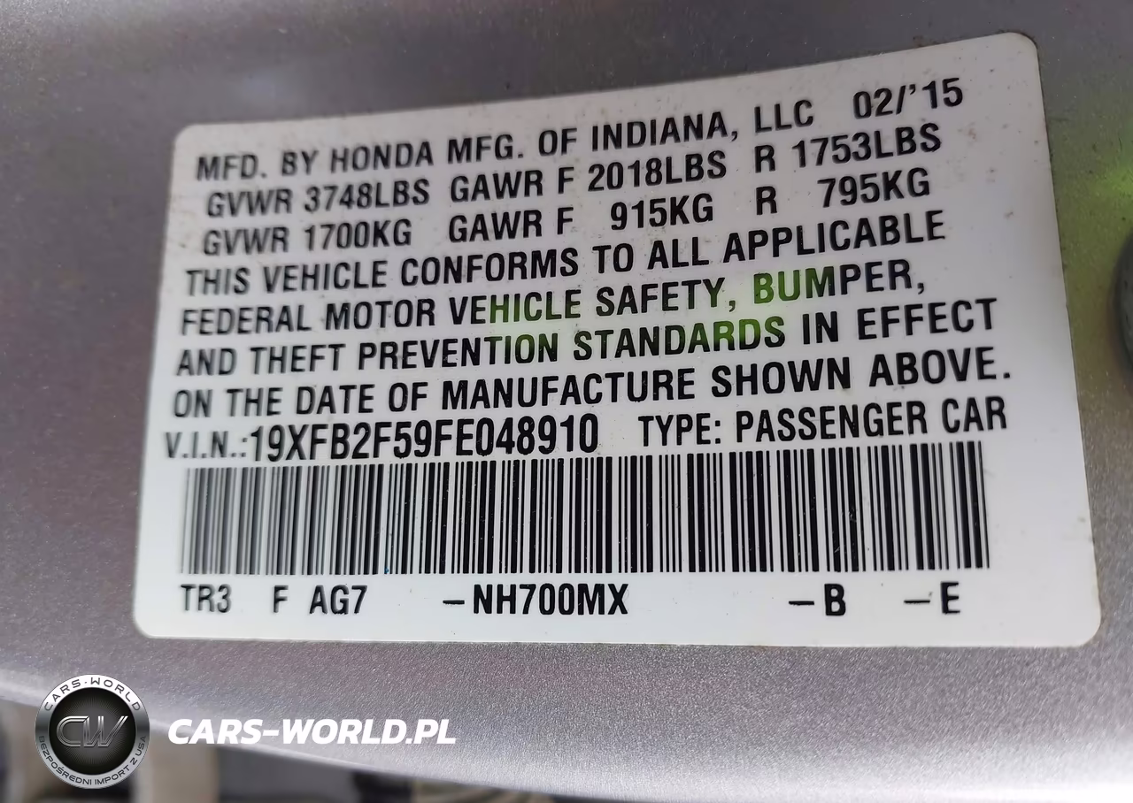 2015 Honda Civic Lx VIN:19XFB2F59FE048910 - 9