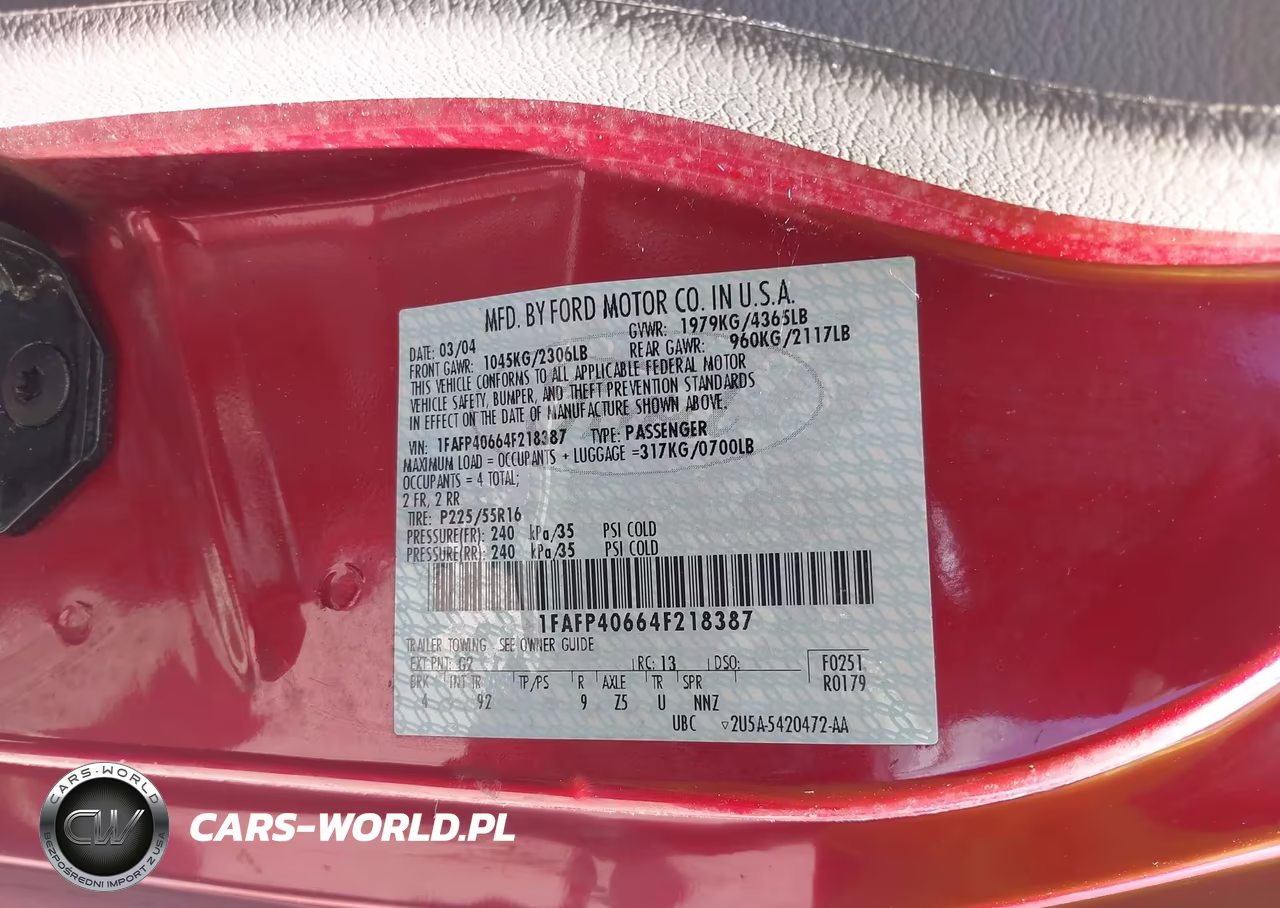 2004 Ford Mustang VIN:1FAFP40664F218387 - 9